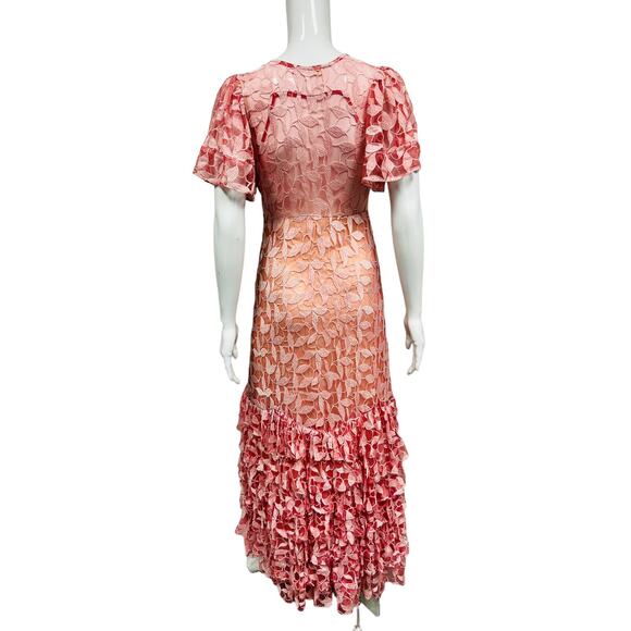LOVESHACKFANCY Pink Floral Appliqued Kamber Short Sleeve Maxi Dress Gown 4 - Picture 2 of 3